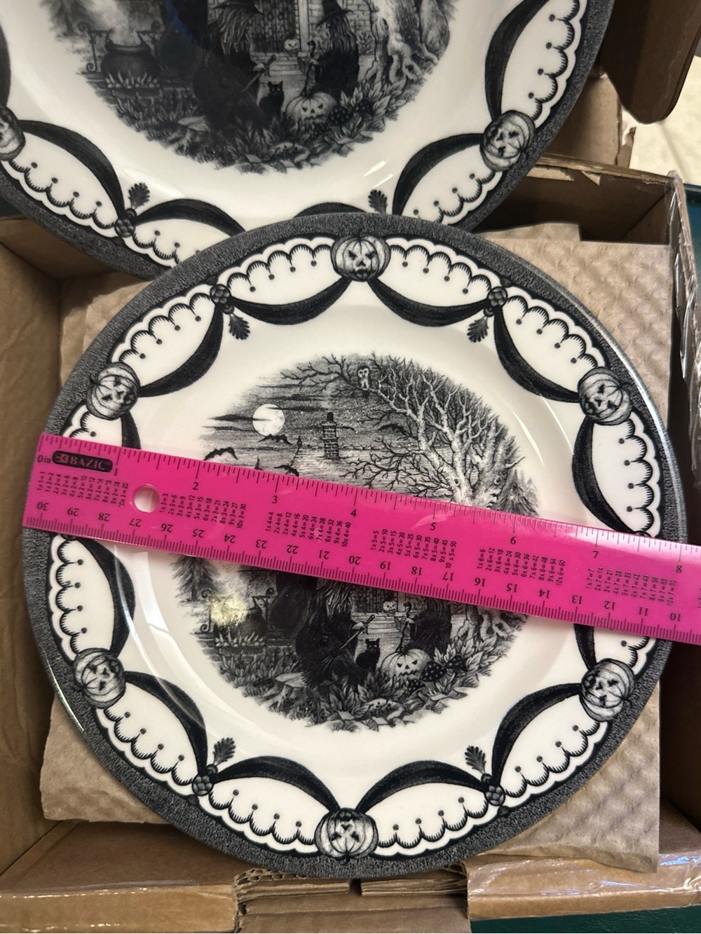 Stafford Black and White Halloween side 8.25” Plates - Set of 2